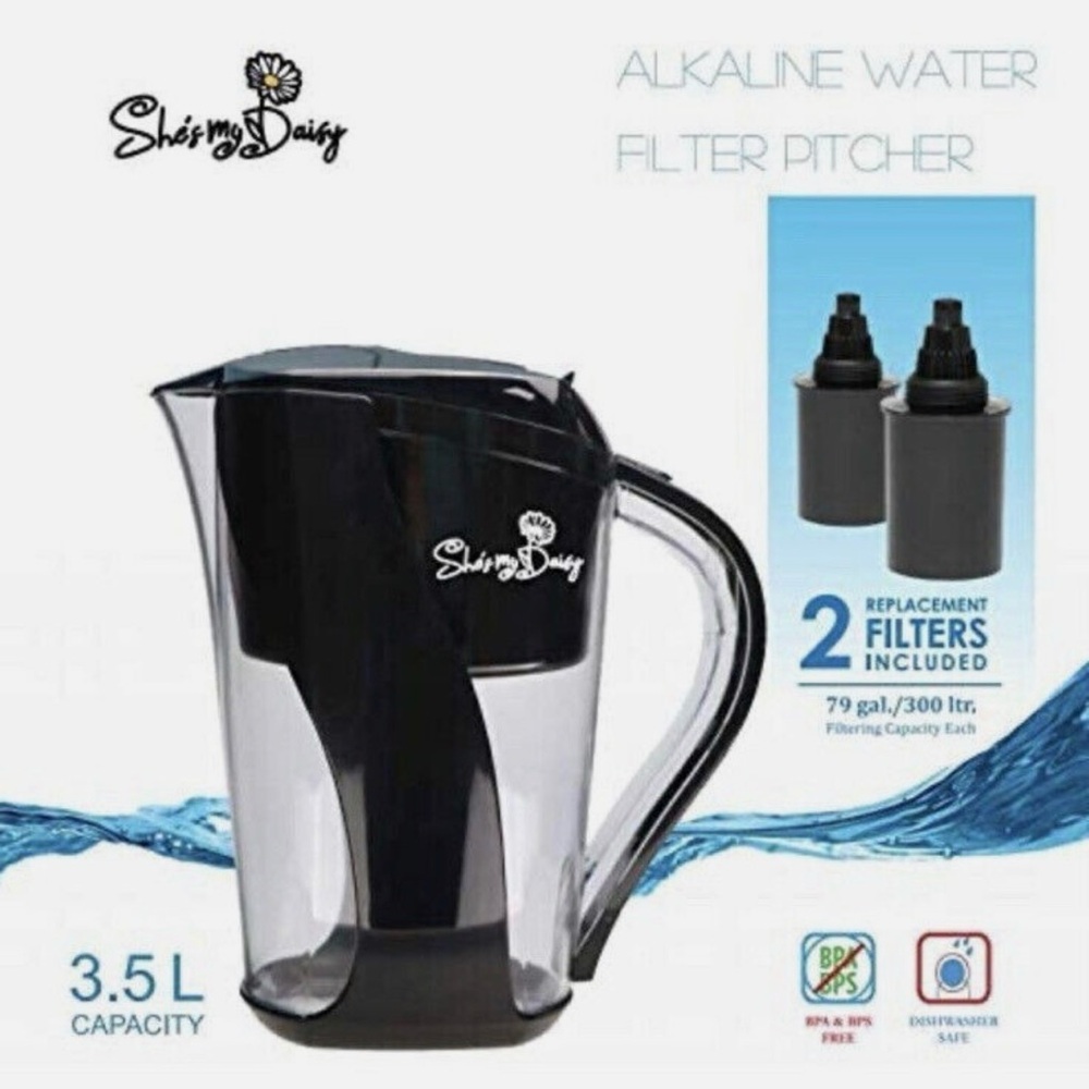 She's My Daisy Black Alkaline Water Filter Pitcher